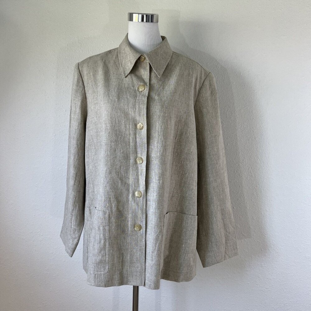 Lane Bryant Womens Blazer Jacket 18 Beige Khaki Brown Career Lined Linen NWT